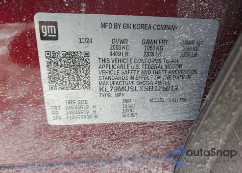 2025 Chevrolet Trailblazer Awd Rs z USA, uszkodzony, nr VIN KL79MUSLXSB125019